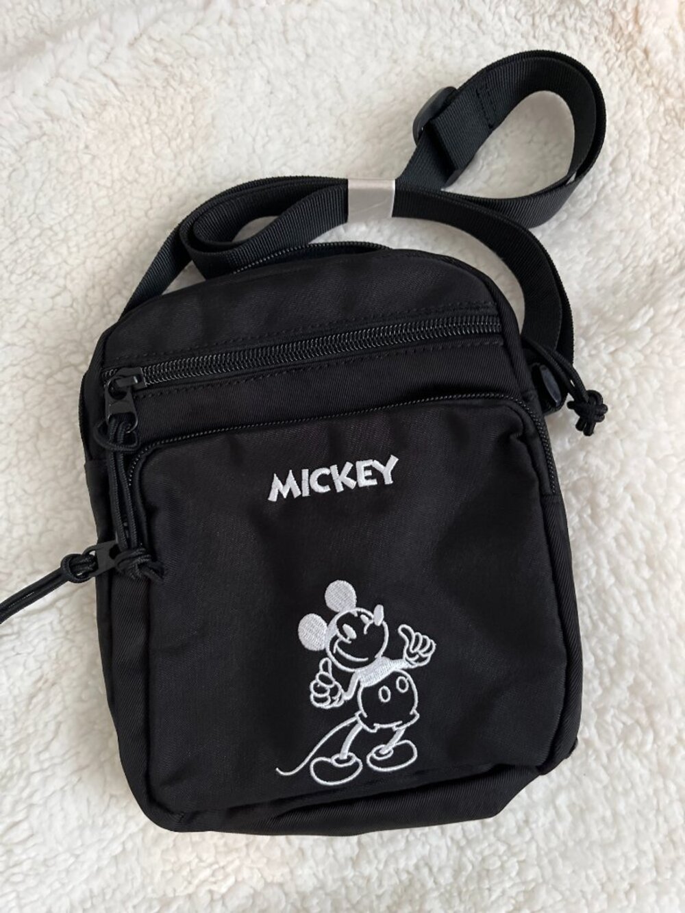 Disney Mickey Mouse Embroidered Black Nylon Mini Crossbody Travel Bag